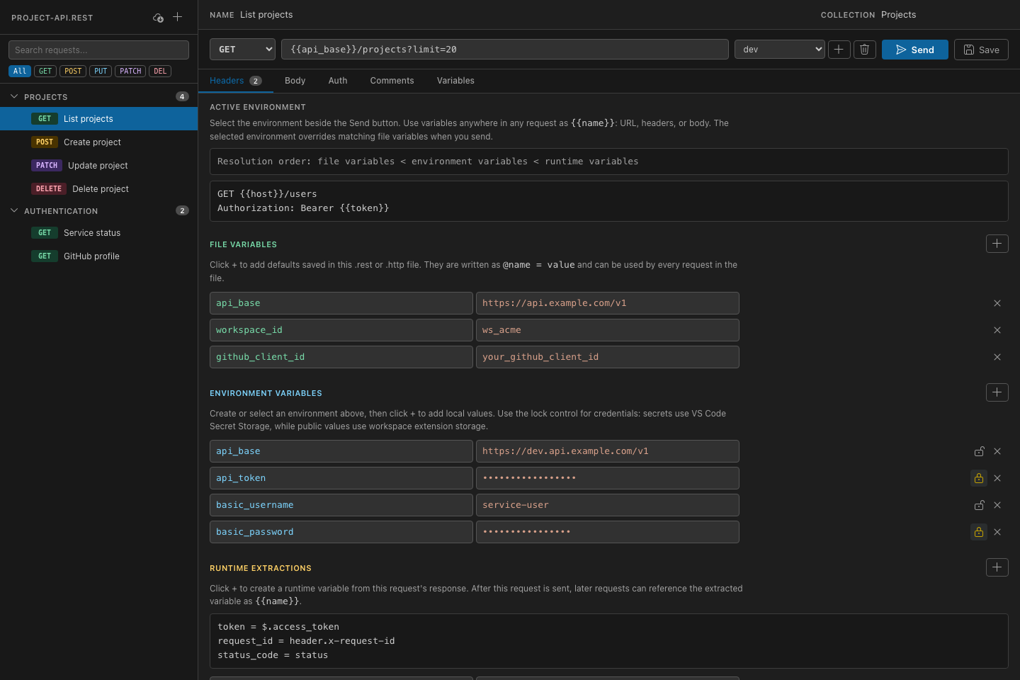 Configure file, environment, extraction, and runtime variables
