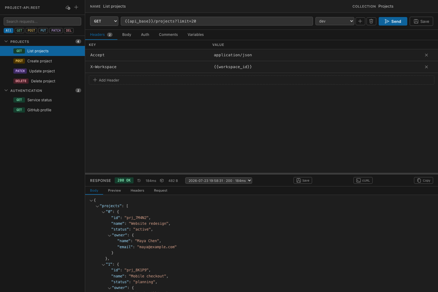 Explore a response in the JSON tree preview