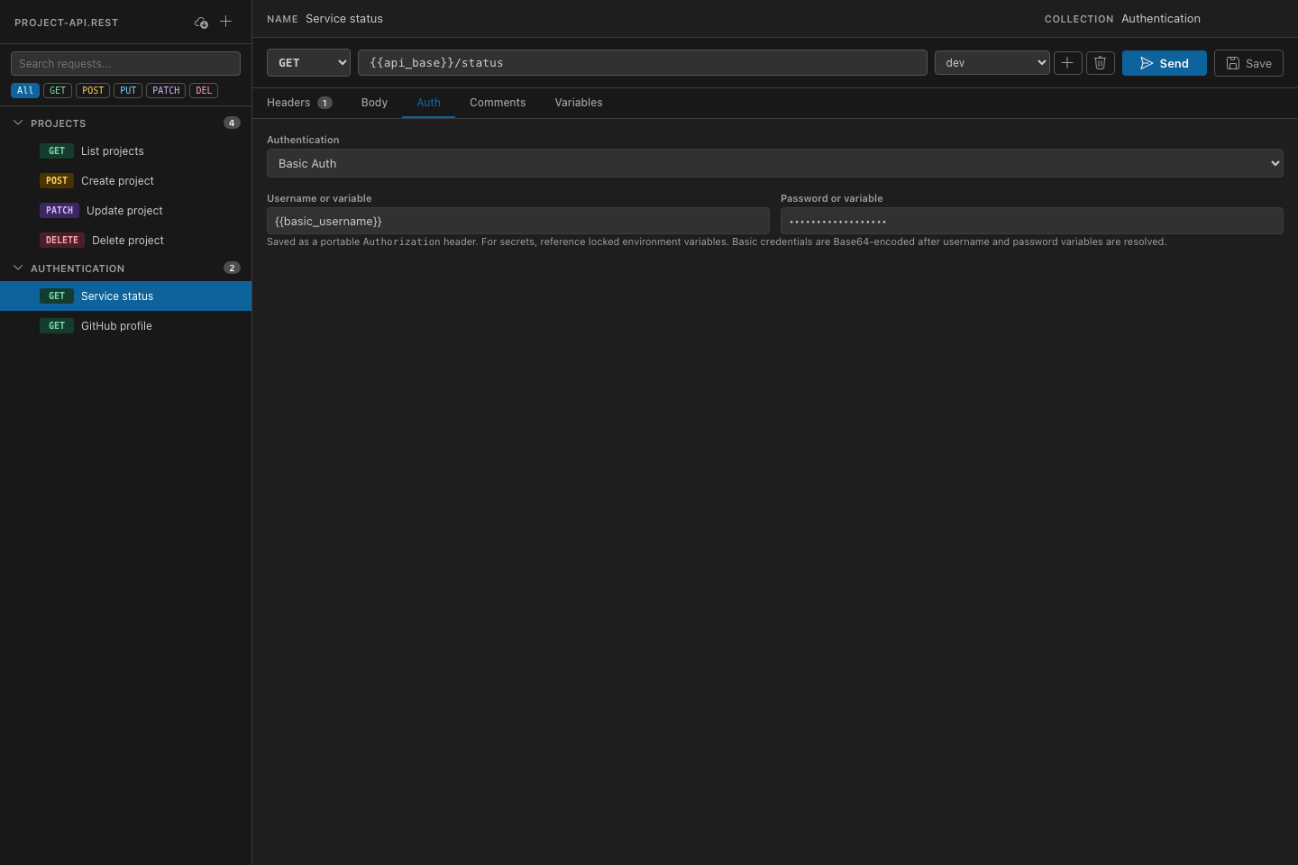 Configure separate Basic Auth username and password variables