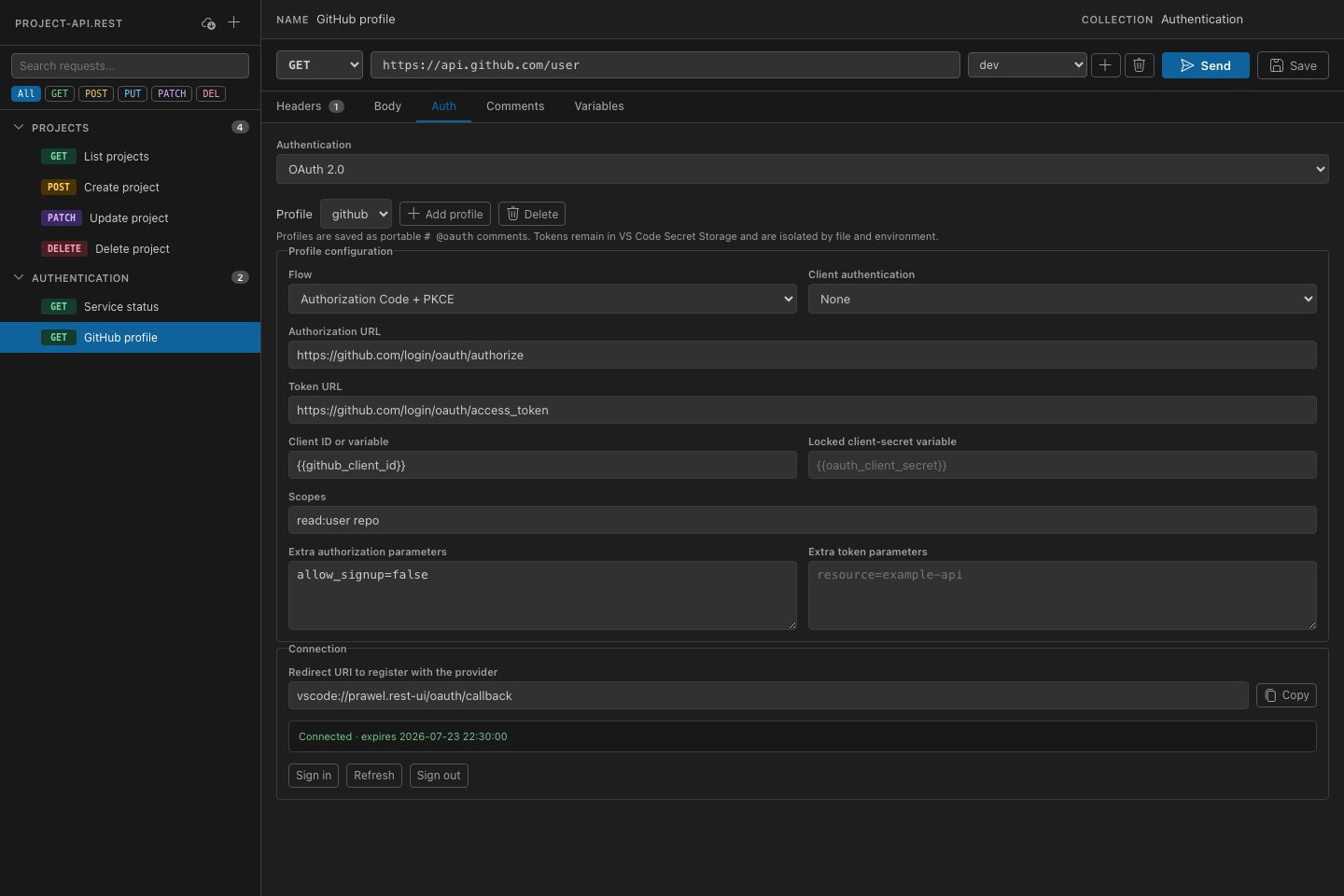 Configure and manage an OAuth 2.0 profile