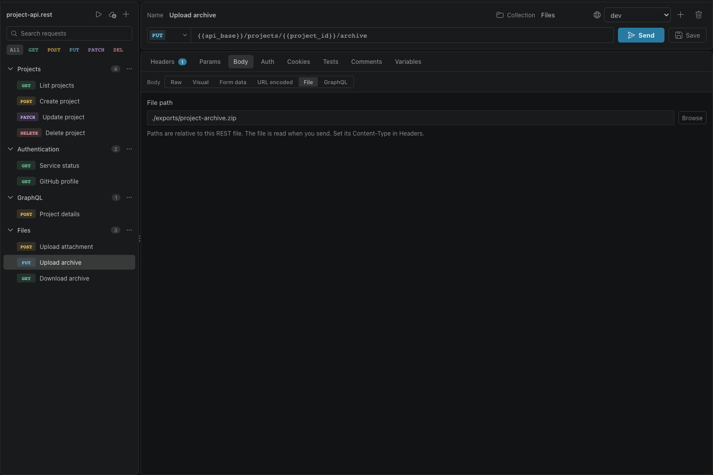 Send a whole file using a path relative to the REST file