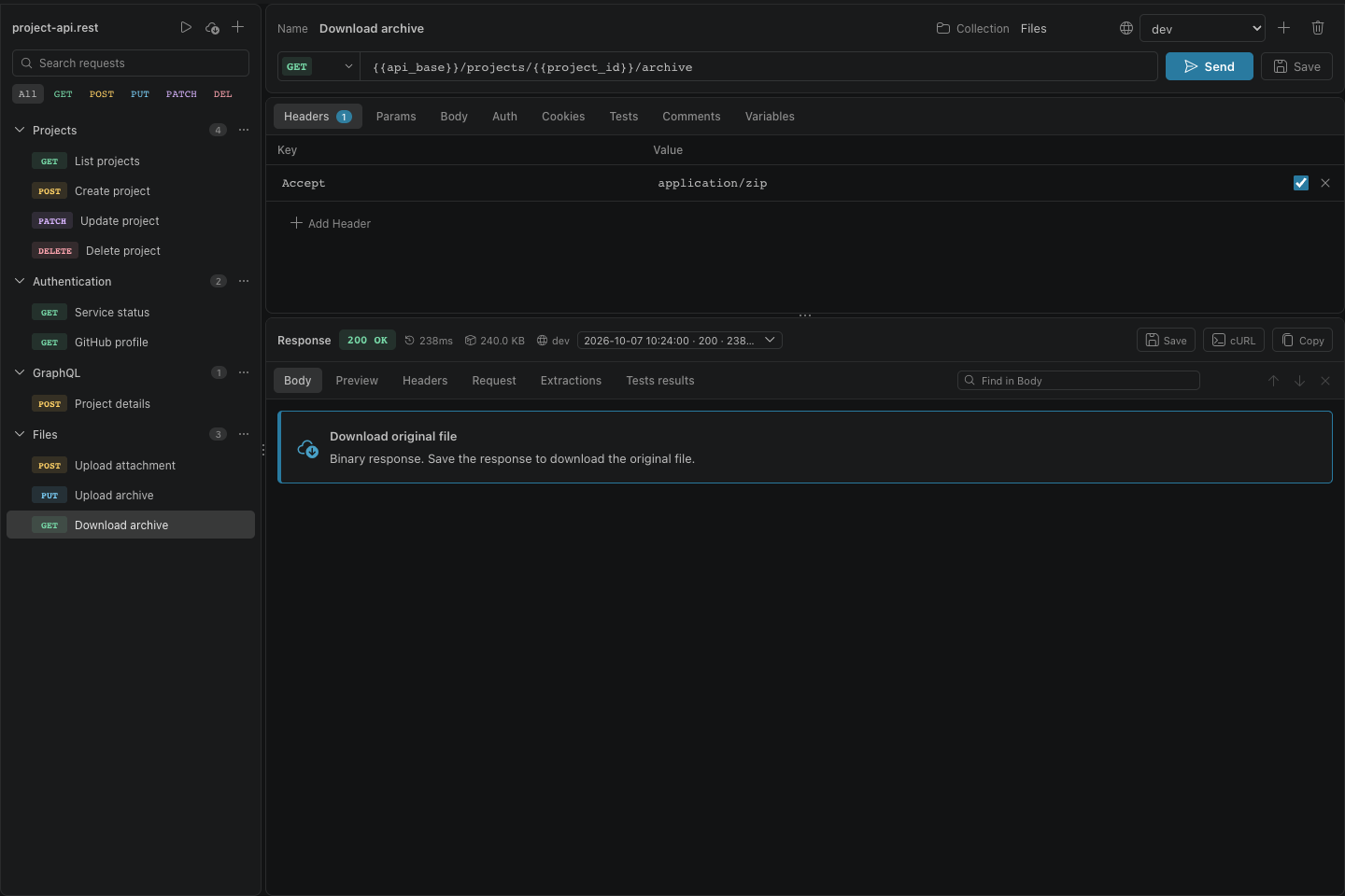 Save the original bytes of a binary response using Download original file